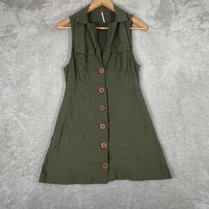 Free People Shirt Dress Womens 0 Green Sleeveless Button Front Cotton Utility